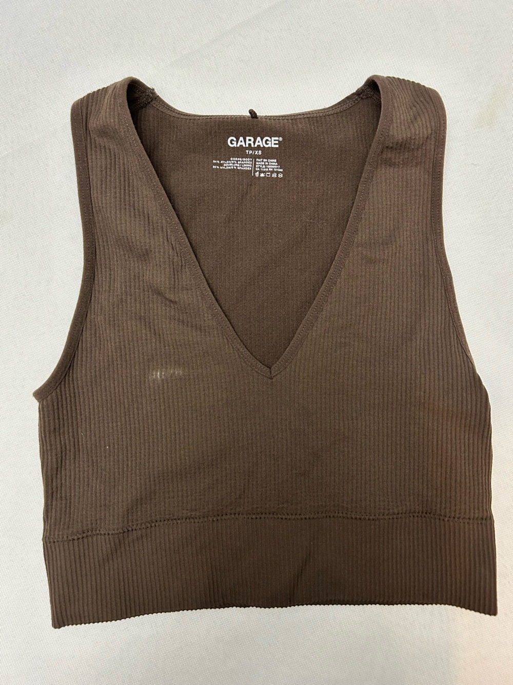 Garage Brown Ribbed V-Neck Crop Tank size XS